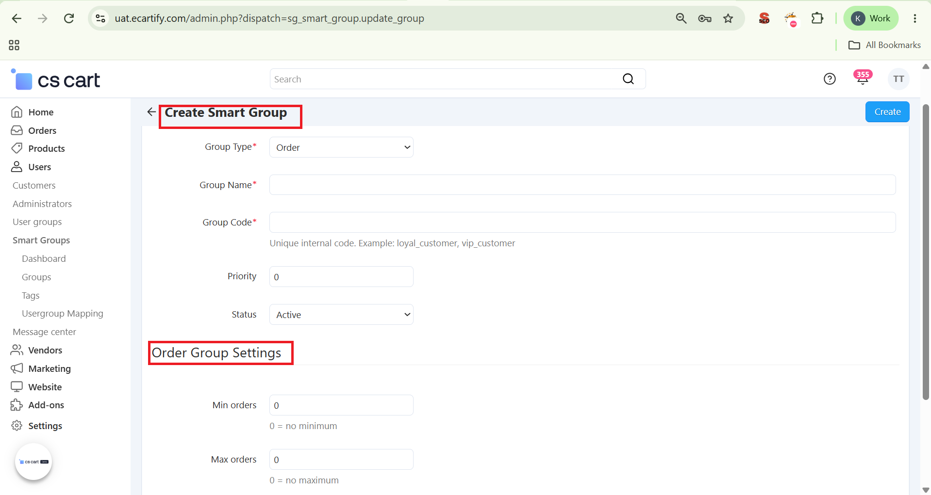 Create Smart Group page