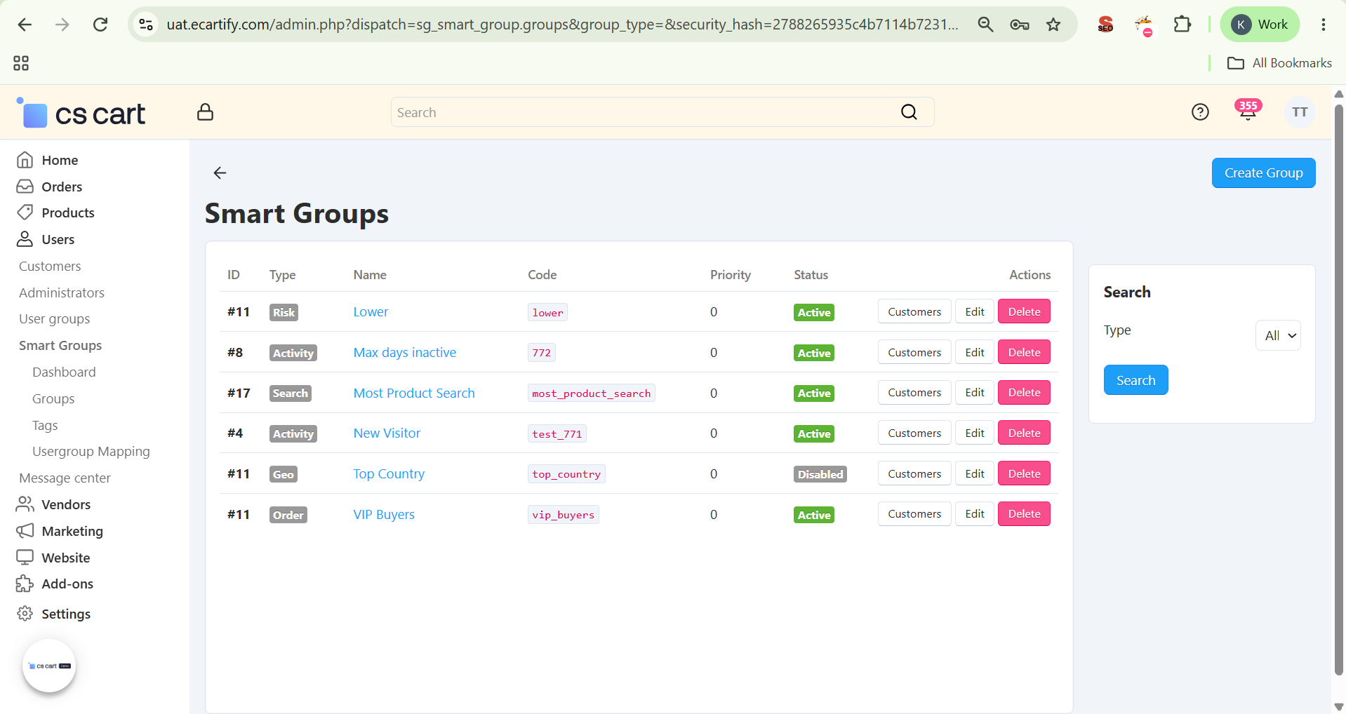 Saved Smart Group appearing in the Smart Groups list